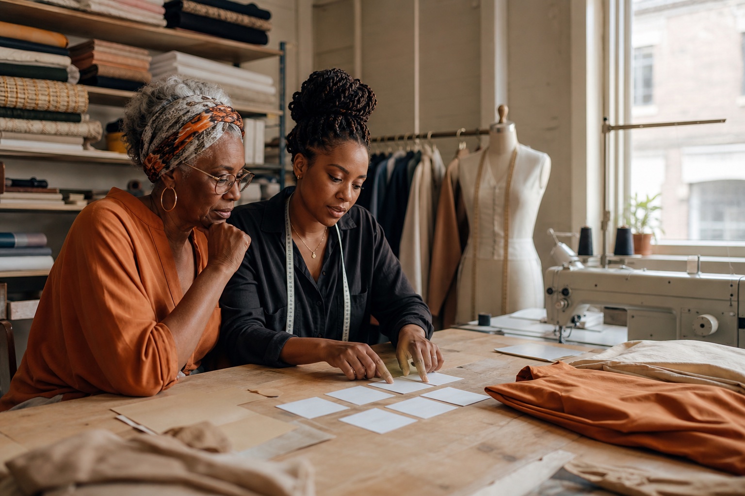 Two business owners planning the next stage of their workshop